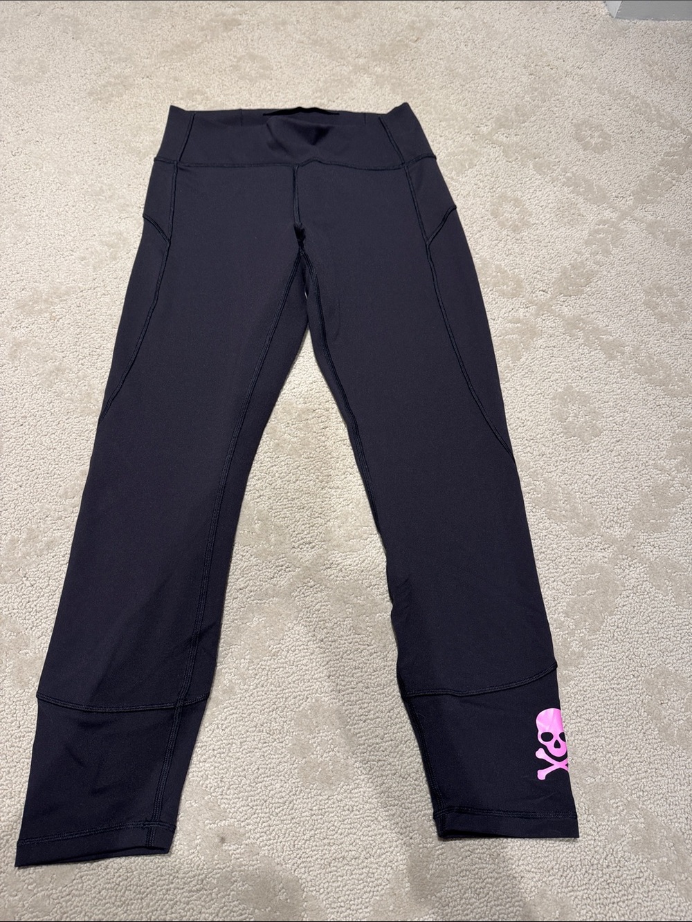 lululemon athletica Black Leggings with Pink Skull Accent